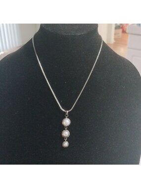 Sara Blaine Oxidized Sterling Silver with 3 Graduated Mabe Pearls Necklace